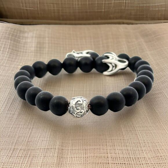 David Yurman Estate Matte Onyx Carved Prayer Beads Bracelet 8.5" Silver DY533 - Picture 5 of 12